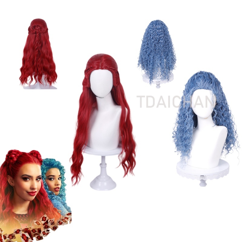 Anime Cosplay Blue Hair - Curly Cosplay Wig Red princess Heart