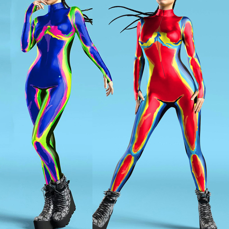 Anime Cosplay Images - Women 3D Print Zentai Bodysuit Colorful