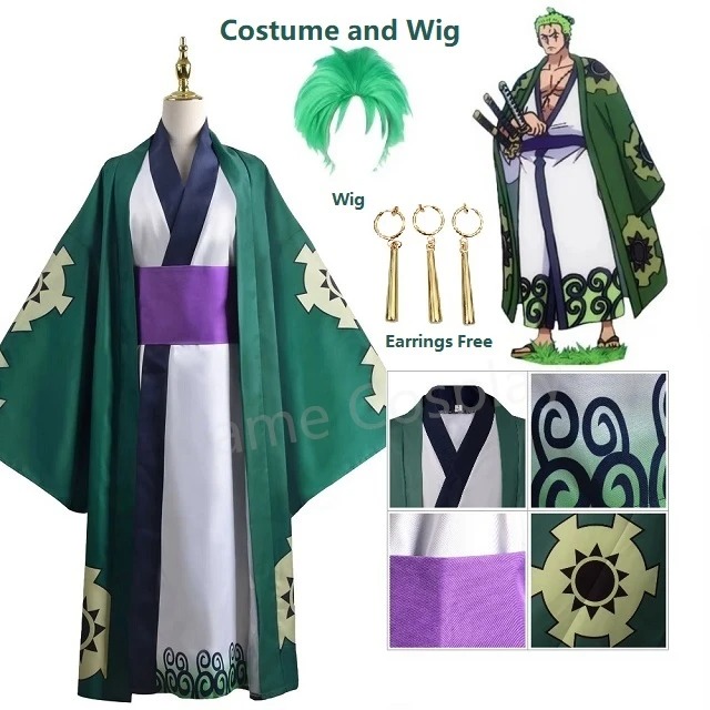 Anime Cosplay One Piece - Green Roronoa Zoro Kimono Cosplay Anime
